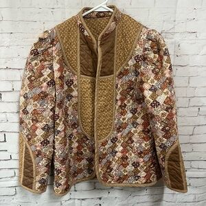 Handmade Patchwork Quilt Quilted Jacket Women XS / Small Brown Fall
